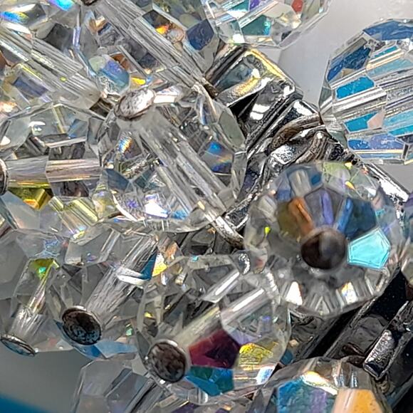 Vintage Japan Expandable Bracelet, Clear Crystal Beads, Cha Cha, 1960s Jewelry - Picture 5 of 12